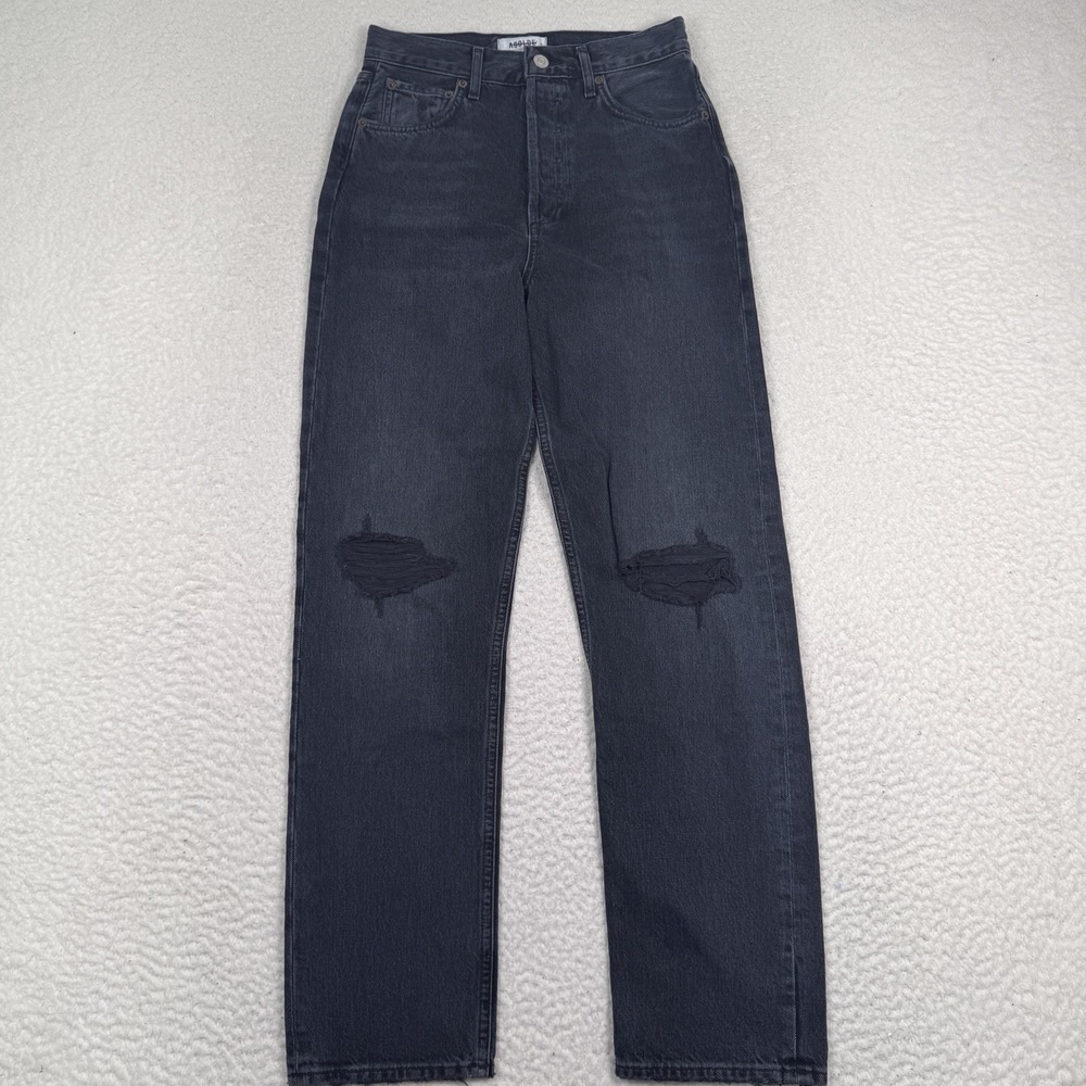 Agolde 90s Pinch Jeans Size 25 Straight Distressed Button Fly Howl Black 25x29